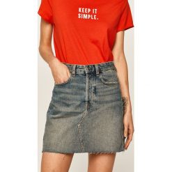 Answear - Spódnica jeansowa. Niebieskie spódniczki damskie ANSWEAR, na co dzień, s, bez wzorów, z bawełny, casualowe, z podwyższonym stanem, mini, proste. Za 119,90 zł.