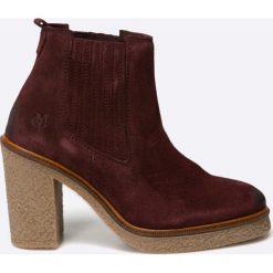 Marc O'Polo - Botki. Brązowe buty zimowe damskie Marc O'Polo, z materiału, na obcasie. W wyprzedaży za 269,90 zł.
