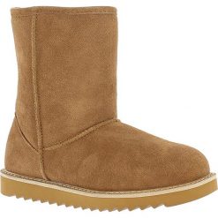 Skórzane kozaki zimowe "Sawel Waterproof" w kolorze jasnobrązowym. Pomarańczowe kozaki damskie Gooce, na zimę, z wełny, bez obcasa, bez zapięcia. W wyprzedaży za 332,95 zł.