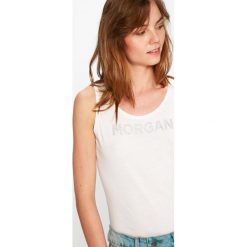 Morgan - Top. Białe bluzki damskie Morgan, s, z nadrukiem, z bawełny, z okrągłym kołnierzem. W wyprzedaży za 39,90 zł.