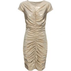 Sukienka z metalicznym nadrukiem bonprix złocisty. Żółte sukienki damskie bonprix, z nadrukiem, glamour, bez kołnierzyka, bez rękawów. Za 59,99 zł.