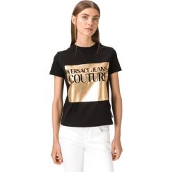 Versace Jeans Couture Koszulka Czarny. Czarne koszulki damskie Versace Jeans Couture, s, z nadrukiem, z bawełny, bez kołnierzyka. Za 533,95 zł.