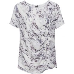 Bluzka z falbanką, oversized bonprix biały. Białe koszulki damskie bonprix, bez wzorów, z falbankami, bez rękawów. Za 74,99 zł.
