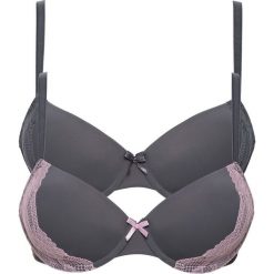 Biustonosz usztywniany (2 szt.) bonprix ciemnoszaro-jasnoróżowy + ciemnoszary. Szare biustonosze bardotka bonprix. Za 75,98 zł.