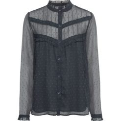 Bluzka z koronką bonprix ciemnoszary. Szare koszulki damskie bonprix, w koronkowe wzory, z koronki, eleganckie, bez kołnierzyka, bez rękawów. Za 54,99 zł.