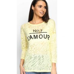 Żółta Bluzka Number Of Love. Żółte bluzki damskie z długim rękawem marki Born2be, xl, z napisami, z okrągłym kołnierzem. Za 29,99 zł.