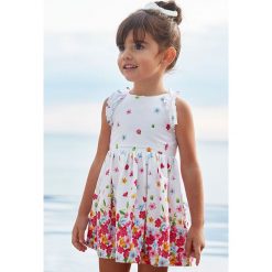 Mayoral - Sukienka dziecięca 92-134 cm. Białe sukienki dziewczęce Mayoral, w kwiaty, z bawełny, z krótkim rękawem, krótkie, mini, rozkloszowane. Za 152,90 zł.