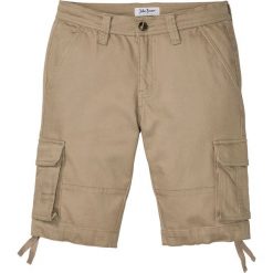 Bermudy bojówki ze stretchem z poliestru z recyklingu, przyjazne dla środowiska bonprix beżowy. Brązowe spodenki i szorty męskie bonprix, m, bez wzorów. Za 109,99 zł.