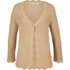 Sweter rozpinany, rękawy 3/4 bonprix latte macchiato. Pomarańczowe swetry damskie bonprix, bez wzorów, bez rękawów, bez kaptura. Za 99,99 zł.