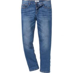 Dżinsy ze stretchem Slim Fit Straight bonprix niebieski "used". Niebieskie jeansy męskie slim bonprix, m, bez wzorów, z jeansu, klasyczne. Za 49,99 zł.