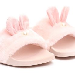 Różowe Klapki Common Rabbit. Czerwone klapki dziewczęce marki Born2be, z materiału. Za 34,99 zł.