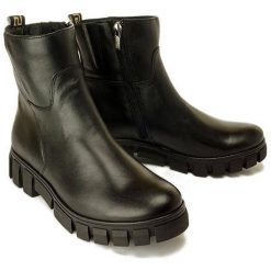 LAN-KARS H354-1 czarny, botki damskie. Czarne botki damskie Lan-Kars, ze skóry, bez obcasa, na obcasie, na zamek. Za 339,90 zł.