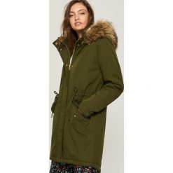 Płaszcz z podszewką z futerka - Khaki. Brązowe płaszcze damskie Sinsay, l. Za 229,99 zł.