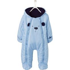 Kombinezon zimowy w kolorze niebieskim. Niebieskie kombinezony niemowlęce Vertbaudet Boys, na zimę, bez wzorów, bez rękawów, bez kaptura. W wyprzedaży za 62,95 zł.