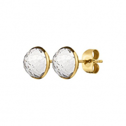 Kolczyki w kolorze złotym z kryształem Swarovski. Żółte kolczyki damskie Dyrberg Kern, z kryształem, ze stali. W wyprzedaży za 97,95 zł.