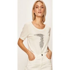 Trussardi Jeans - T-shirt. Czarne bluzki damskie Trussardi Jeans, s, z aplikacjami, z wiskozy, z okrągłym kołnierzem. W wyprzedaży za 329,90 zł.