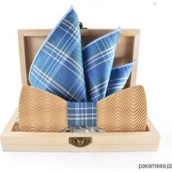 Mucha męska drewniana , prezent spinki zestaw. Szare muszki męskie Pakamera, bez wzorów, z materiału. Za 143,00 zł.