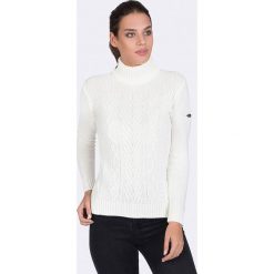 Sweter w kolorze białym. Białe swetry damskie Giorgio di Mare, xl, z aplikacjami, ze splotem, bez rękawów, bez kaptura. W wyprzedaży za 155,95 zł.