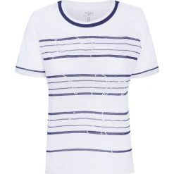 T-shirt SPORTALM OVID Biały|Print|Granatowy. Niebieskie bluzki damskie marki Sportalm, bez wzorów, z jeansu, bez kołnierzyka, bez rękawów. W wyprzedaży za 252,00 zł.