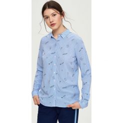 Wzorzysta koszula - Niebieski. Niebieskie koszule damskie Sinsay, xl, bez wzorów, bez kołnierzyka, bez rękawów. W wyprzedaży za 29,99 zł.