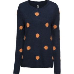 Sweter bonprix ciemnoniebiesko-miedziany metaliczny w grochy. Niebieskie swetry damskie bonprix, na zimę, w grochy, bez rękawów, bez kaptura. Za 37,99 zł.