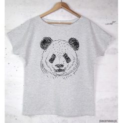 T-shirty damskie: PANDA koszulka bawełniana szara z nadrukiem