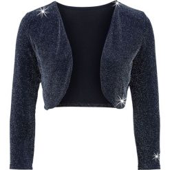 Bolerko z połyskującego materiału bonprix ciemnoniebiesko-srebrny. Niebieskie żakiety damskie bonprix, bez wzorów. Za 79,99 zł.