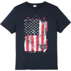 T-shirt bonprix ciemnoniebieski z nadrukiem. Niebieskie koszulki męskie bonprix, xxl, z nadrukiem, z okrągłym kołnierzem, bez rękawów. Za 42,99 zł.