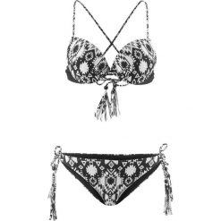 Bikini "push up" (2 części) bonprix czarno-biały z nadrukiem. Czarne stroje kąpielowe damskie marki bonprix, z nadrukiem. Za 44,99 zł.
