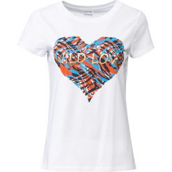 T-shirt z metalicznym nadrukiem bonprix biały. Białe koszulki damskie bonprix, z nadrukiem, bez kołnierzyka. Za 49,99 zł.