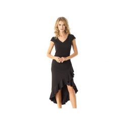 Sukienka z dłuższym tyłem Naomi czarna ED026-3. Czarne sukienki damskie marki Ella dora, xl, bez wzorów, eleganckie, z okrągłym kołnierzem, z krótkim rękawem, krótkie, mini. Za 299,00 zł.