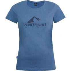Koszulka "Hekla" w kolorze niebieskim. Niebieskie koszulki damskie Westfjord, na co dzień, xs, z nadrukiem, z bawełny, z okrągłym kołnierzem, bez rękawów. W wyprzedaży za 55,95 zł.