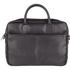 Skórzana torebka w kolorze czarnym na laptop - 40 x 29 x 5 cm. Czarne torby na laptopa Bloomsbury, w paski, ze skóry. W wyprzedaży za 253,95 zł.