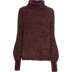 Sweter z golfem z szenili bonprix oberżyna. Fioletowe swetry damskie bonprix, bez wzorów, bez rękawów. Za 99,99 zł.