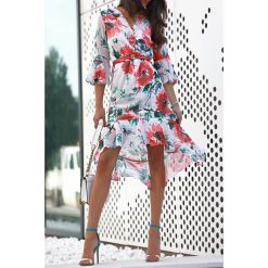 Sukienka RENATA. Sukienki damskie IVET, na co dzień, bez wzorów, eleganckie, z asymetrycznym kołnierzem, z krótkim rękawem, krótkie, mini, asymetryczne. W wyprzedaży za 59,00 zł.
