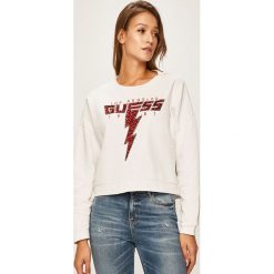 Guess Jeans - Bluza. Białe bluzy damskie Guess Jeans, s, z aplikacjami, z bawełny, bez rękawów, bez kaptura. W wyprzedaży za 219,90 zł.