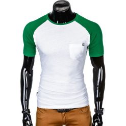 T-shirty męskie: T-SHIRT MĘSKI BEZ NADRUKU S1015 - BIAŁY/ZIELONY