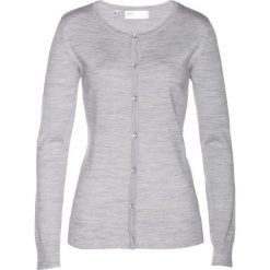 Sweter rozpinany z wełny merino bonprix jasnoszary melanż. Szare swetry damskie bonprix, bez wzorów, z wełny, bez rękawów, bez kaptura. Za 109,99 zł.
