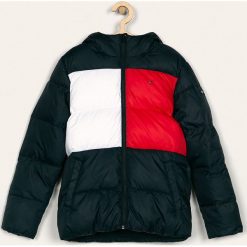 Tommy Hilfiger - Kurtka dziecięca 152-176 cm. Niebieskie kurtki chłopięce TOMMY HILFIGER, bez wzorów, z poliesteru, krótkie, z kapturem. W wyprzedaży za 679,90 zł.