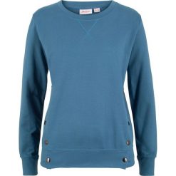Bluza bawełniana z guzikami bonprix niebieski dżins. Niebieskie bluzy damskie bonprix, bez wzorów, z bawełny, bez rękawów, bez kaptura. Za 49,99 zł.