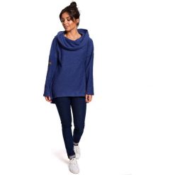 Bluza damska z kapturem niebieska - m. Niebieskie bluzy damskie e-margeritka.pl, s, bez wzorów, z bawełny, z długim rękawem, długie, z kapturem. Za 154,99 zł.