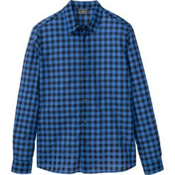 Koszula z długim rękawem Slim Fit bonprix lazurowo-czarny w kratę. Niebieskie koszule męskie bonprix, xl, bez wzorów, bez kołnierzyka, z długim rękawem. Za 74,99 zł.