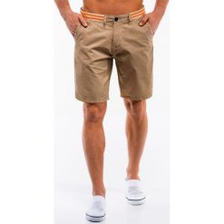 Krótkie spodenki męskie chino W208 - beżowe. Brązowe spodenki i szorty męskie Ombre Clothing, m, bez wzorów, krótkie. Za 29,00 zł.