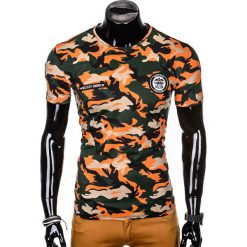T-SHIRT MĘSKI Z NADRUKIEM S1010 - POMARAŃCZOWY/MORO. Brązowe t-shirty męskie z nadrukiem marki Ombre Clothing, m. Za 35,00 zł.
