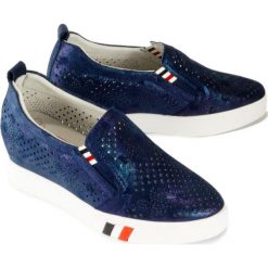 LANQIER 46C1763 granatowy, półbuty, sneakersy damskie. Niebieskie koturny damskie Lanqier, ze skóry. Za 189,90 zł.