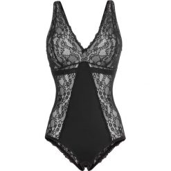 Body bez fiszbinów bonprix czarno-cielisty. Czarne body damskie marki bonprix, z haftami. Za 99,99 zł.