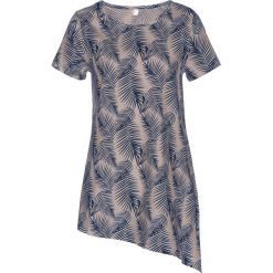 Shirt z dłuższym bokiem bonprix ciemnoniebiesko-kamienisty. Niebieskie koszulki damskie bonprix, bez wzorów, z asymetrycznym kołnierzem. Za 37,99 zł.