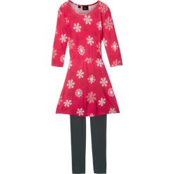 Sukienka z rękawami 3/4 + legginsy (2 części) bonprix czerwono-czarny. Czerwone legginsy dziewczęce marki bonprix, z nadrukiem, bez rękawów. Za 44,99 zł.