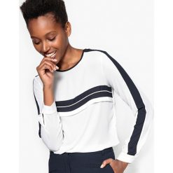 Koszulka w paski. Niebieskie bluzki damskie marki La Redoute Collections, xxl, w paski, z wiskozy, z okrągłym kołnierzem, z długim rękawem. Za 83,96 zł.