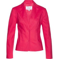 Żakiet lniany bonprix różowy hibiskus. Czerwone marynarki i żakiety damskie bonprix, ze lnu. Za 149,99 zł.